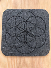 Load image into Gallery viewer, Seed of Life Felt Altar Grid – Gray with Black Embossed Pattern
