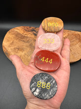 Load image into Gallery viewer, Set of 4 Angel Number Palm Stones – 000 • 333 • 444 • 888 | Crystal Pocket Stones
