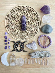 29 piece lot Third eye Crown Chakra set of crystals and grid Z83