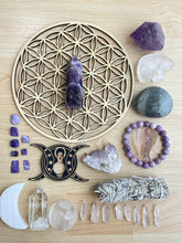 Load image into Gallery viewer, 29 piece lot Third eye Crown Chakra set of crystals and grid Z83
