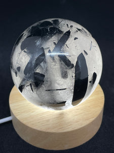 70mm Black Tourmaline schorl includee sphere with LED light and crystal info card Z87