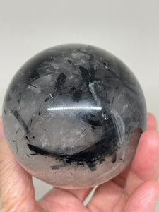 70mm Black Tourmaline schorl includee sphere with LED light and crystal info card Z87