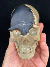 Load image into Gallery viewer, UV Reactive Volcanic Agate Skull with crystal info card Z88
