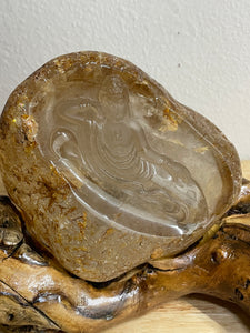 Large Hematoid quartz golden healer carved Buddha with custom stand ZF12