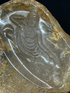 Large Hematoid quartz golden healer carved Buddha with custom stand ZF12
