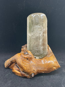 Lodolite garden quartz carved Guan Yin Altar with custom wooden stand ZF13