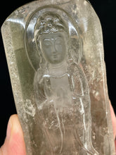 Load image into Gallery viewer, Lodolite garden quartz carved Guan Yin Altar with custom wooden stand ZF13
