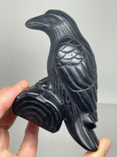 Load image into Gallery viewer, Black Obsidian Crow / Raven carving  ZF18 with crystal info card
