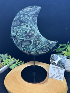 Kambaba Jasper Crescent Moon on Custom Stand | 9.5" Display SZ92