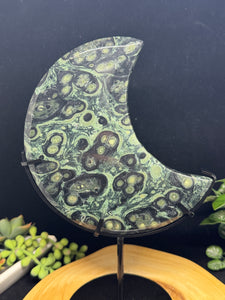 Kambaba Jasper Crescent Moon on Custom Stand | 9.5" Display SZ92