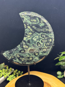 Kambaba Jasper Crescent Moon on Custom Stand | 9.5" Display SZ92