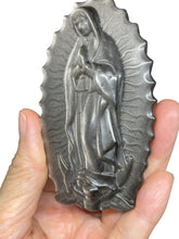 Load image into Gallery viewer, Silver Sheen Black Obsidian Our lady of Guadalupe Mary carving P70B
