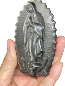Silver Sheen Black Obsidian Our lady of Guadalupe Mary carving P70B