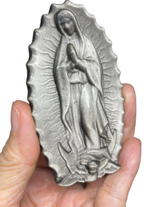 Silver Sheen Black Obsidian Our lady of Guadalupe Mary carving P70B