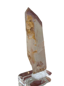 Rare raw pink Lithium quartz pointZF27 with crystal info card