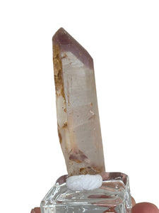 Rare raw pink Lithium quartz pointZF27 with crystal info card