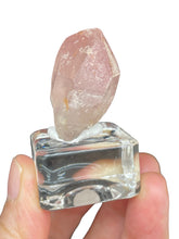 Load image into Gallery viewer, Rare raw pink Lithium quartz point ZF29 with crystal info card
