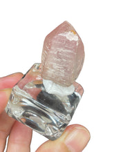 Load image into Gallery viewer, Rare raw pink Lithium quartz point ZF29 with crystal info card
