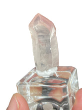 Load image into Gallery viewer, Rare raw pink Lithium quartz point ZF30 with crystal info card
