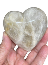 Load image into Gallery viewer, White Moonstone heart with crystal info card S23Q
