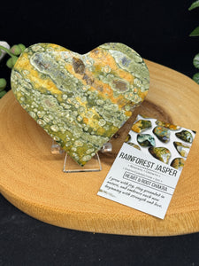 3.9" Rainforest Jasper Rhyolite Heart Crystal with Stand SZ14