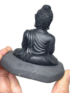 Shungite carved Buddha with crystal info card  protection altar ZF39