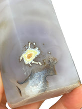 Load image into Gallery viewer, Sparkly agate druzy tower with crystal info card
