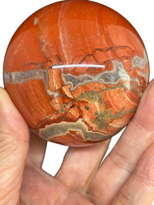 70mm Red Jasper sphere with crystal info card ZF40