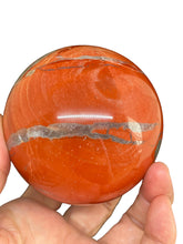 Load image into Gallery viewer, 70mm Red Jasper sphere with crystal info card ZF40
