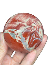 Load image into Gallery viewer, 62mm Red Jasper sphere with crystal info card Z77

