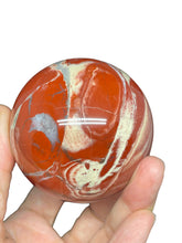 Load image into Gallery viewer, 62mm Red Jasper sphere with crystal info card Z77
