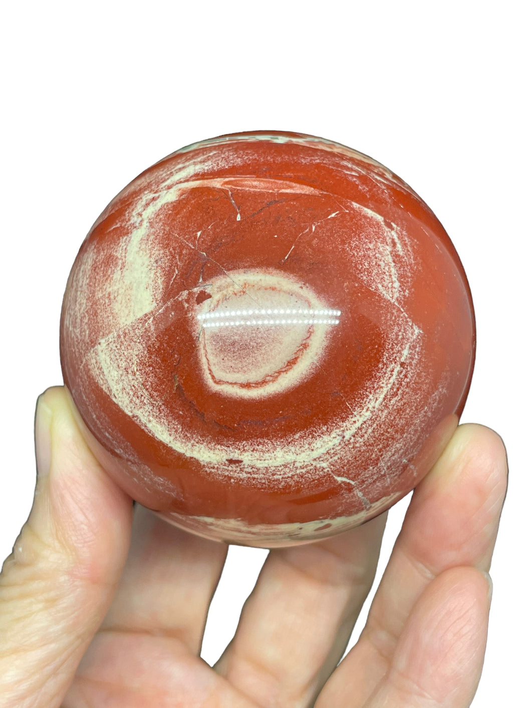 62mm Red Jasper sphere with crystal info card Z77