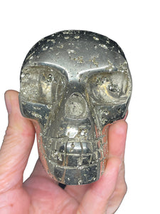 Pyrite skull from Peru abundance ancestral healing ZF41 with crystal info card
