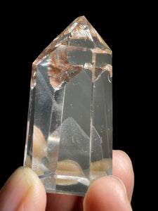 Brazilian Clear quartz tower multiple white phantoms generator with crystal info card  ZF42