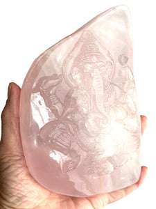 Incredible Rose Quartz carved Lord Ganesha ZF52 with custom stand