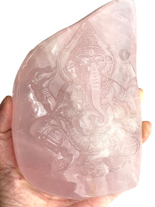 Incredible Rose Quartz carved Lord Ganesha ZF52 with custom stand