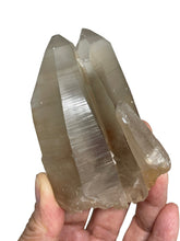 Load image into Gallery viewer, 84mm Raw Smoky Lemurian seed quartz twin from Brazil with crystal info card ZF74
