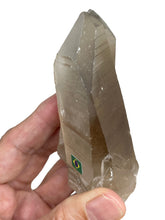 Load image into Gallery viewer, 84mm Raw Smoky Lemurian seed quartz twin from Brazil with crystal info card ZF74
