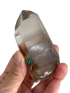 81mm Raw Smoky Lemurian seed quartz twin from Brazil with crystal info card ZF76