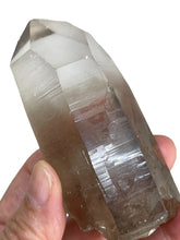 Load image into Gallery viewer, 81mm Raw Smoky Lemurian seed quartz twin from Brazil with crystal info card ZF76
