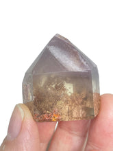 Load image into Gallery viewer, Polished Pink Lithium quartz point ZF84 with crystal info card
