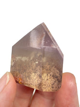 Load image into Gallery viewer, Polished Pink Lithium quartz point ZF84 with crystal info card
