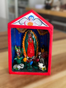 Hand crafted Our Lady of Guadalupe Mary mini altar by Peruvian artist ZF88