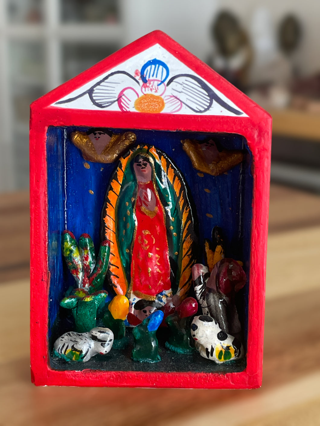Hand crafted Our Lady of Guadalupe Mary mini altar by Peruvian artist ZF88