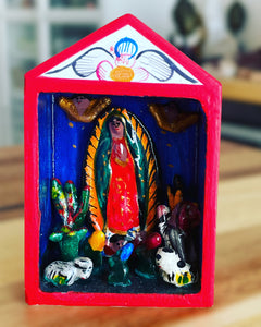 Medium size Hand crafted Our Lady of Guadalupe Mary mini altar by Peruvian artist ZF89