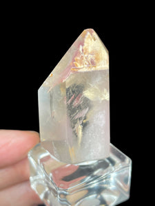Rare Polished Pink Lithium quartz point ZF90 with crystal info card