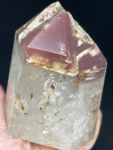 Load image into Gallery viewer, Large Rare Polished Pink Lithium quartz point ZB11 with crystal info card
