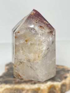 Large Rare Polished Pink Lithium quartz point ZB11 with crystal info card