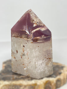 Large Rare Polished Pink Lithium quartz point ZB11 with crystal info card