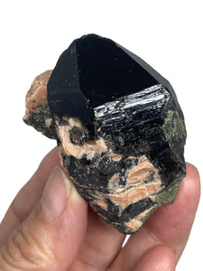 Rare Morion Black smoky quartz Point with epidote from Inner Mongolia ZB12